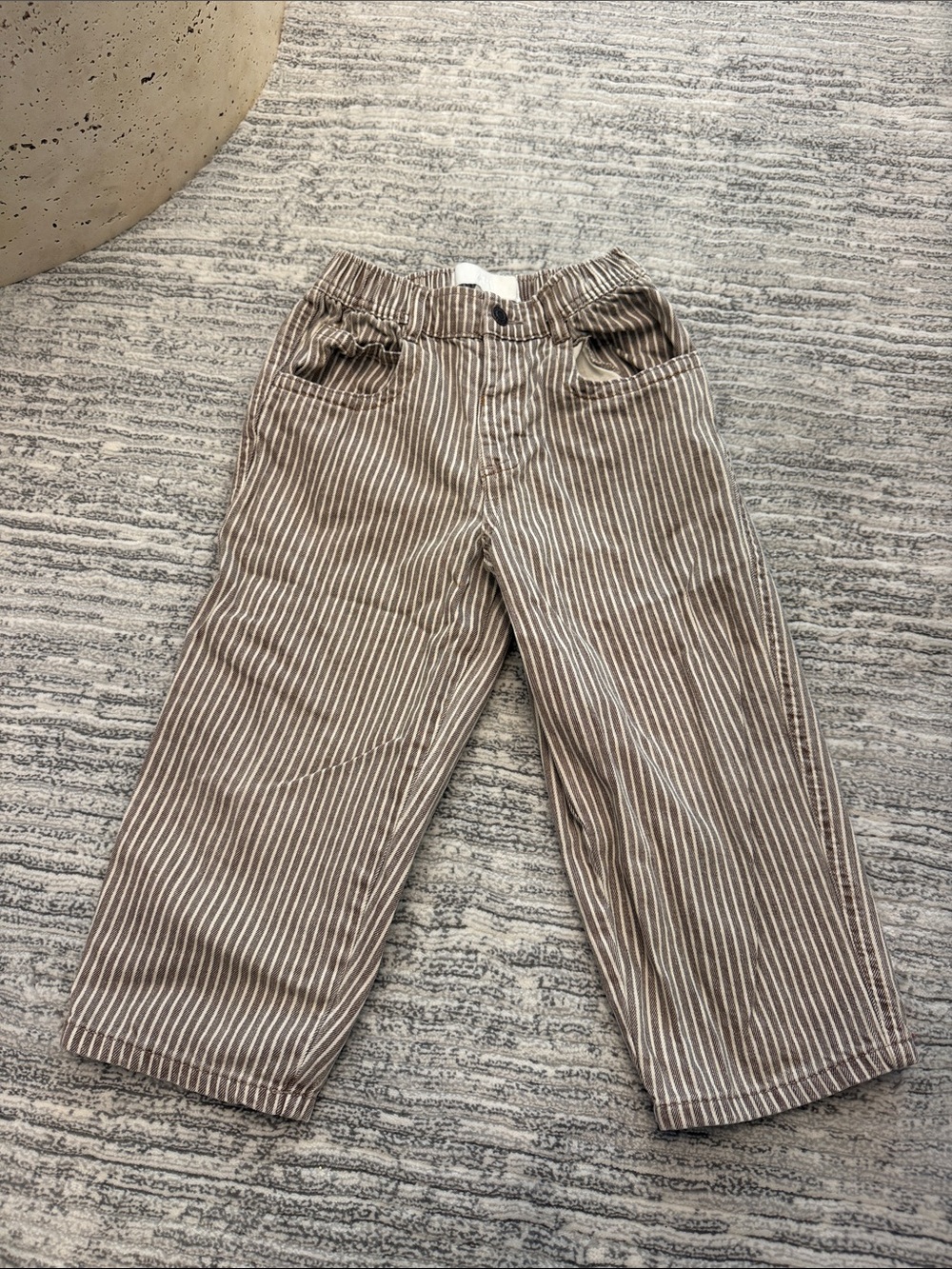 Zara Beige and White Striped Pull-On Kids Pants